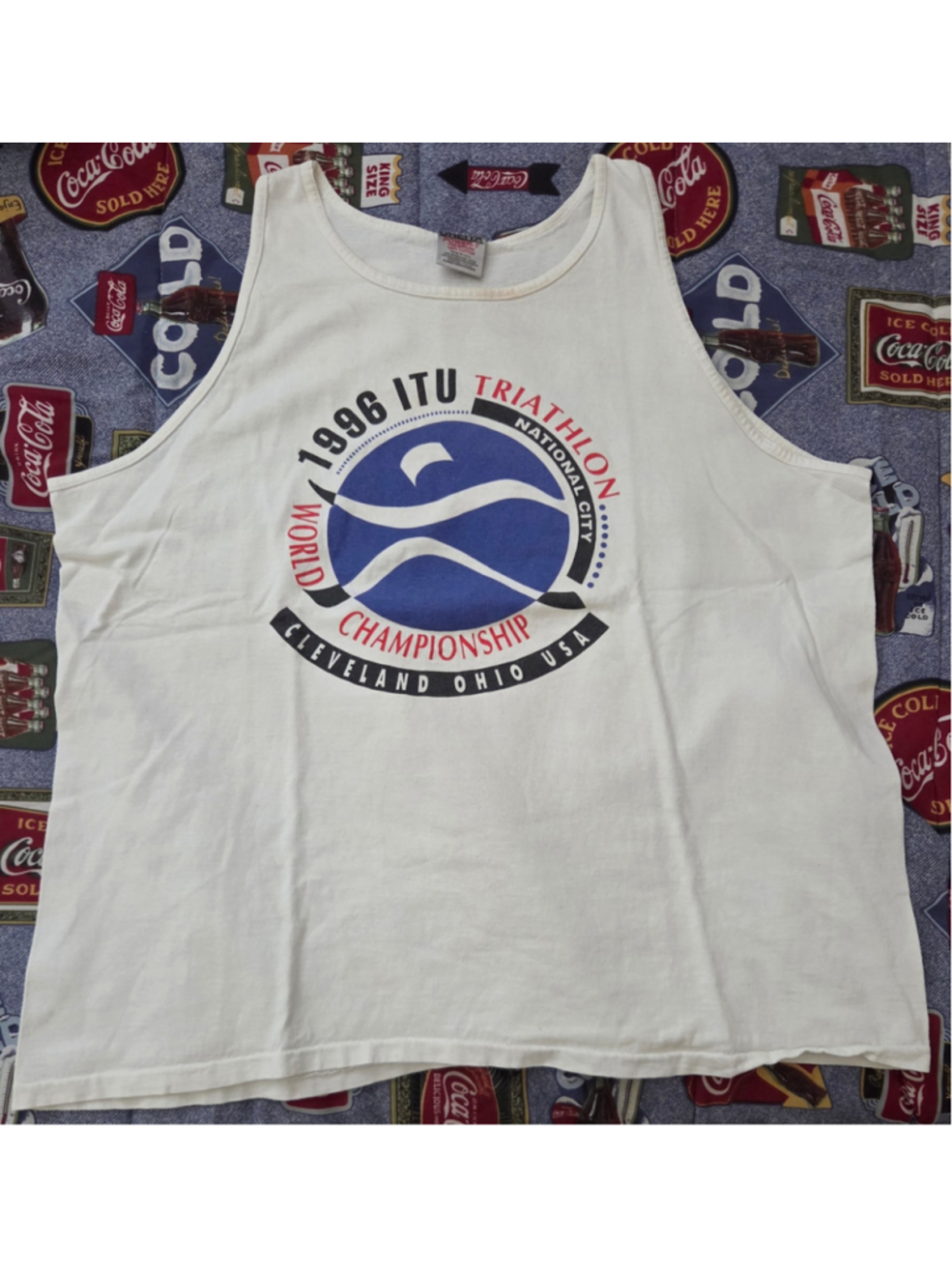 1996 ITU Triathlon World Championship Cleveland Ohio USA white cotton tank top